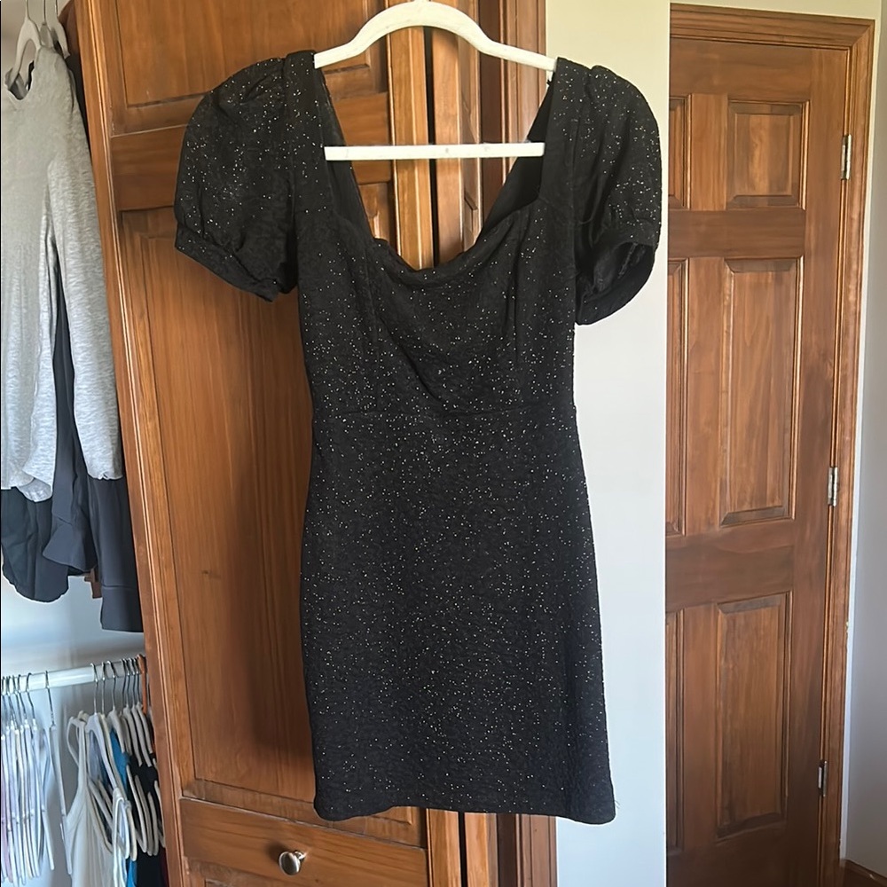 Windsor Black Bodycon Mini Dress with Puff Sleeves